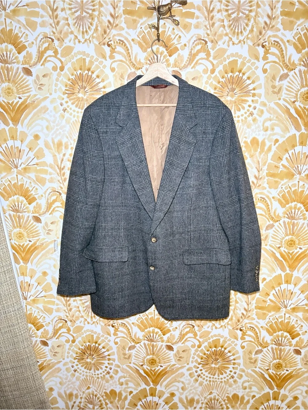Nordstrom 100% Camel Hair Gray Glen Plaid Blazer | Luxury Men's Sport Coat